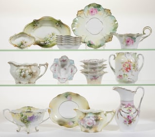 ASSORTED R.S. PRUSSIA / WHEELOCK PORCELAIN FLORAL MOTIF ARTICLES, LOT OF 20