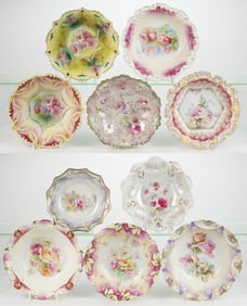 R.S. PRUSSIA PORCELAIN FLORAL MOTIF BOWLS, LOT OF TEN