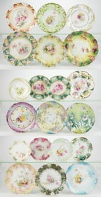 R.S. PRUSSIA PORCELAIN FLORAL MOTIF TABLE ARTICLES, LOT OF 20