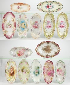 R.S. PRUSSIA PORCELAIN FLORAL MOTIF TRAYS, LOT OF 14