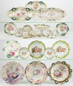 R.S. PRUSSIA PORCELAIN FLORAL MOTIF ARTICLES, LOT OF 20