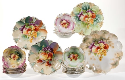 R.S. PRUSSIA PORCELAIN FRUIT MOTIF TABLE ARTICLES, LOT OF 19