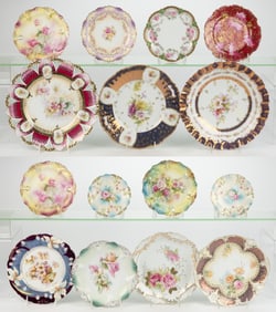 R.S. PRUSSIA / GERMANY PORCELAIN FLORAL MOTIF PLATES, LOT OF 15
