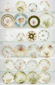 R.S. PRUSSIA / GERMANY PORCELAIN FLORAL MOTIF PLATES, LOT OF 24