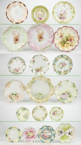 R.S. PRUSSIA / GERMANY PORCELAIN FLORAL MOTIF PLATES, LOT OF 19