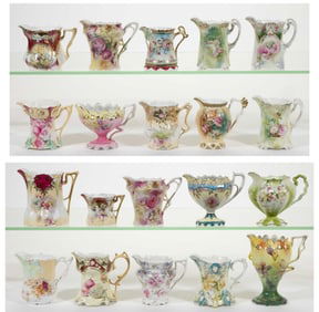 R.S. PRUSSIA / GERMANY PORCELAIN FLORAL MOTIF CREAMERS, LOT OF 20