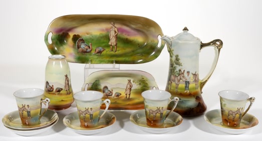 ROYAL BAYREUTH PORCELAIN BOY WITH ANIMAL MOTIF ARTICLES, LOT OF 13