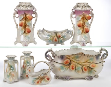 AUSTRIAN PORCELAIN FIGURAL FRUIT ARTICLES, LOT OF SEVEN