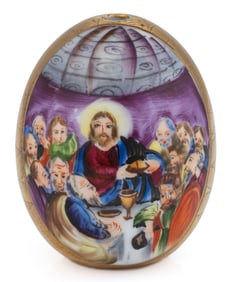 RUSSIAN PORCELAIN HAND-PAINTED RELIGIOUS MOTIF EGG