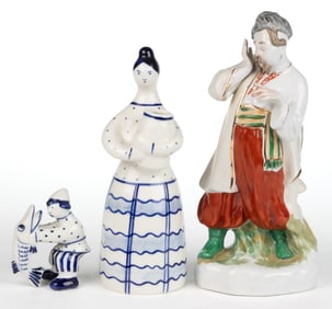 RUSSIAN PORCELAIN HAND-PAINTED FIGURES, LOT OF THREE