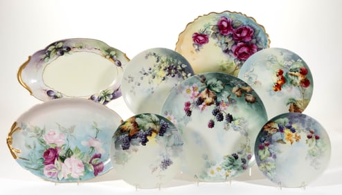 FRENCH LIMOGES PORCELAIN HAND-PAINTED TABLE AND OTHER ARTICLES, LOT OF EIGHT