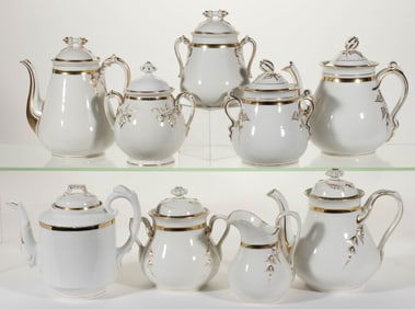FRENCH LIMOGES PORCELAIN GILT-DECORATED COFFEE ARTICLES, LOT OF NINE
