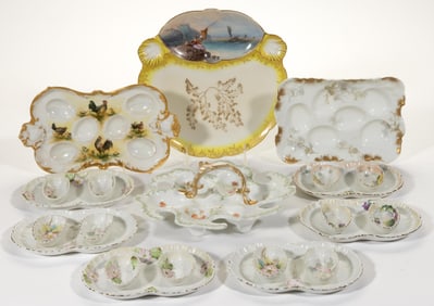 FRENCH LIMOGES AND JAPANESE NIPPON PORCELAIN EGG AND OTHER TRAYS, LOT OF TEN