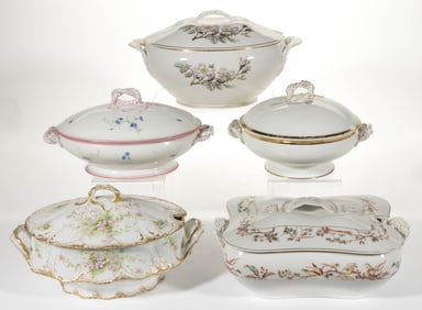 FRENCH HAVILAND LIMOGES PORCELAIN TABLE ARTICLES, LOT OF FIVE
