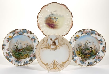 FRENCH LIMOGES PORCELAIN ANIMAL MOTIF PLATES, LOT OF FOUR