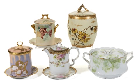 FRENCH LIMOGES / GERMAN PORCELAIN TABLE ARTICLES, LOT OF FIVE