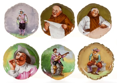 FRENCH LIMOGES PORCELAIN FIGURE MOTIF PLAQUES, LOT OF SIX