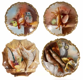FRENCH LIMOGES PORCELAIN GAME MOTIF PLAQUES, LOT OF FOUR