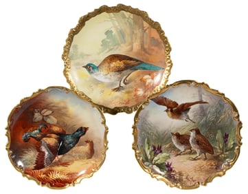 FRENCH LIMOGES PORCELAIN HAND-PAINTED BIRD MOTIF PLAQUES, LOT OF THREE