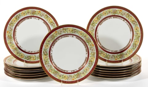 FRENCH LIMOGES PORCELAIN FLORAL MOTIF PLATES, SET OF 15