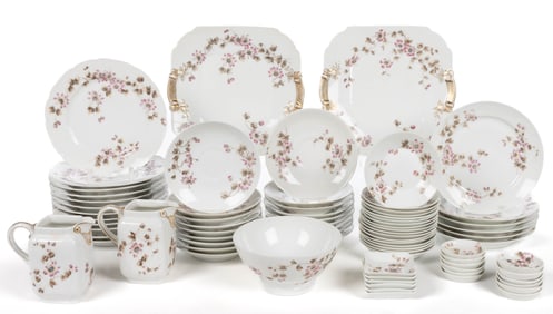 FRENCH HAVILAND LIMOGES PORCELAIN FLORAL MOTIF 76-PIECE PARTIAL SET