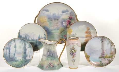 AMERICAN SIGNED PICKARD-DECORATED ARTICLES, LOT OF SEVEN