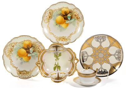 AMERICAN PICKARD-DECORATED PORCELAIN ARTICLES, LOT OF FIVE