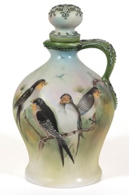 JAPANESE NIPPON PORCELAIN BIRD MOTIF MORIAGE WINE JUG