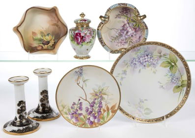 JAPANESE NIPPON PORCELAIN HAND-PAINTED ARTICLES, LOT OF SEVEN