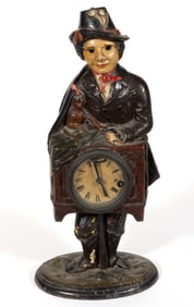 BRADLEY & HUBBARD FIGURAL CAST-IRON ORGAN GRINDER BLINKING EYE CLOCK