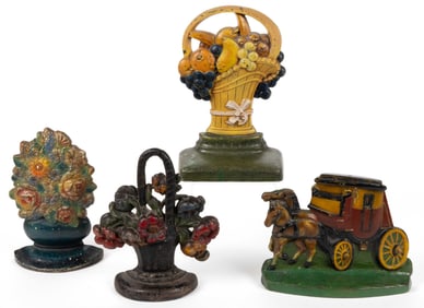 ASSORTED CAST-IRON FIGURAL DOOR STOPS, LOT OF FOUR