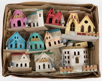 JAPANESE LIGHTED PUTZ HOUSE SET IN BOX