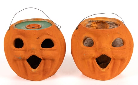 VINTAGE HALLOWEEN PAPIER-MACHE / PULP JACK-O-LANTERNS, LOT OF TWO