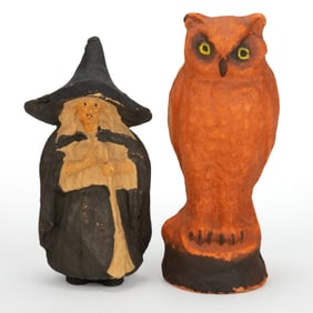 AMERICAN PAPIER-MACHE / PULP HALLOWEEN FIGURES, LOT OF TWO