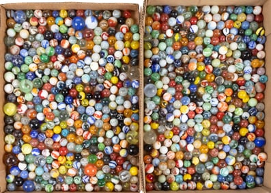 ASSORTED VINTAGE MACHINE-MADE MARBLES, UNCOUNTED LOT IN TWO BOXES