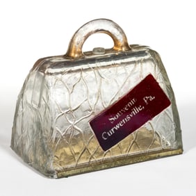 RUBY-STAINED PURSE / LUGGAGE FIGURAL PRESSED GLASS CANDY CONTAINER