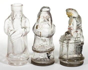 ASSORTED SANTA CLAUS FIGURAL GLASS CANDY CONTAINERS, LOT OF THREE