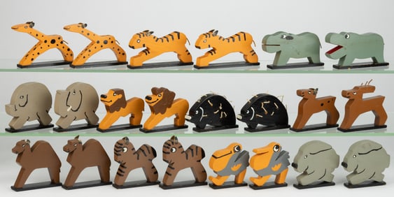 AMERICAN CUT-OUT AND PAINTED WOODEN NOAH'S ARK ANIMAL FIGURES, SET OF 22