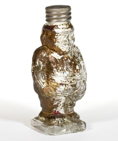 BASEBALL PLAYER ON BASE FIGURAL BLOWN-MOLDED GLASS CANDY CONTAINER