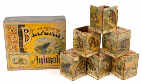MCLOUGHLIN BROTHERS LITHOGRAPHED ANIMAL BLOCK SET