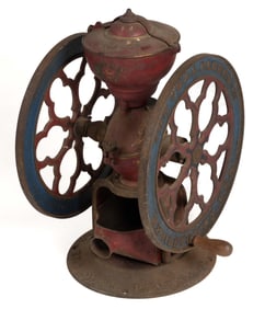 CHARLES PARKER NO. 700 CAST-IRON TWO-WHEEL COFFEE MILL / GRINDER