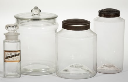 ASSORTED BLOWN GLASS APOTHECARY JARS, LOT OF FOUR