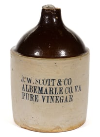 ALBEMARLE COUNTY, VIRGINIA MERCHANT'S STONEWARE ADVERTISING JUG