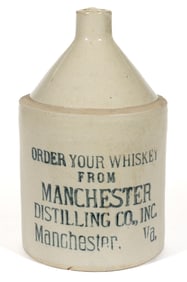 MANCHESTER, VIRGINIA MERCHANT'S STONEWARE WHISKEY ADVERTISING JUG