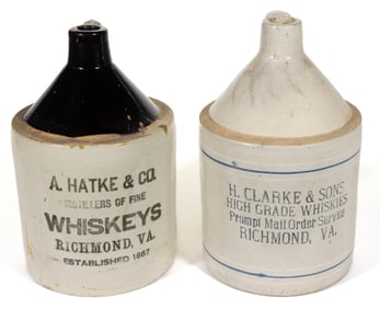 RICHMOND, VIRGINIA MERCHANT'S STONEWARE WHISKEY ADVERTISING JUGS, LOT OF TWO
