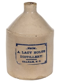 GRAHAM, NORTH CAROLINA MERCHANT'S STONEWARE WHISKEY ADVERTISING JUG