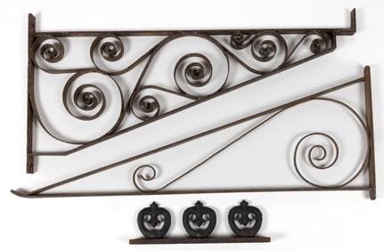 AMERICAN WROUGHT-IRON SIGN BRACKETS, LOT OF TWO