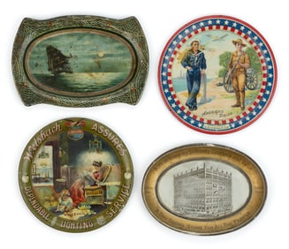 ASSORTED TIN LITHOGRAPHED ADVERTISING TIP TRAYS, LOT OF FOUR