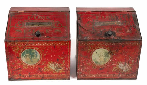 AMERICAN LITHOGRAPHED TIN SPICE BOXES