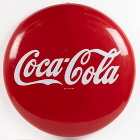 COCA-COLA 36-INCH PORCELAIN BUTTON ADVERTISING SIGN